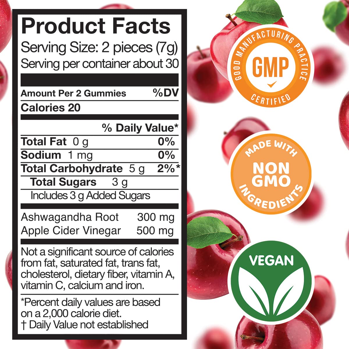Safer Products Ashwagandha Apple Cider Vinegar Gummies - Support Immune Health, Endurance, Mood, Stress, Sleep, Brain Health - Vegan, Non-GMO 60ct