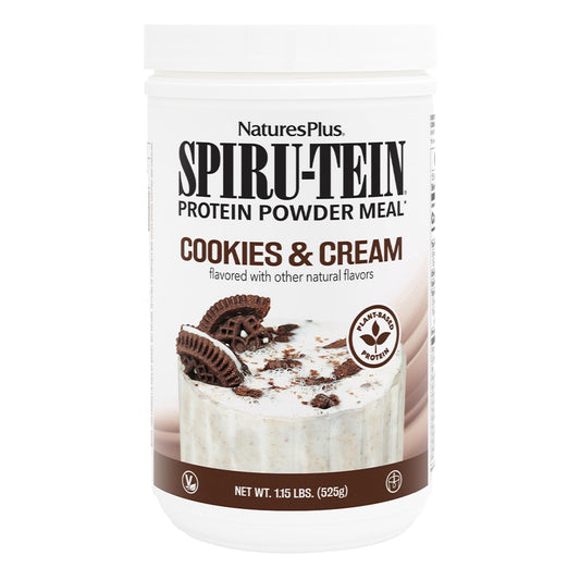 NaturesPlus SPIRU-TEIN Shake - Cookies & Cream - 1.15 lbs, Spirulina Protein Powder - Plant Based Meal Replacement, Vitamins & Minerals For Energy - Vegetarian - 15 Servings