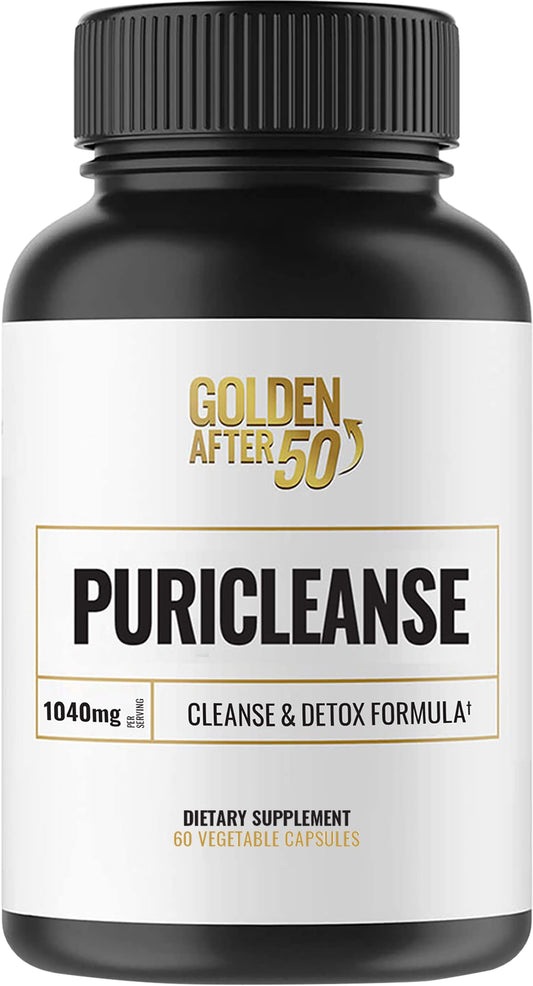 Golden After 50 PuriCleanse - Detox and Colon Cleanse Support - 60 Capsules, 1040mg - Gut Cleanse and Fiber Supplement with Senna Leaf Extract, Psyllium Husk Powder and Probiotics for Men and Women