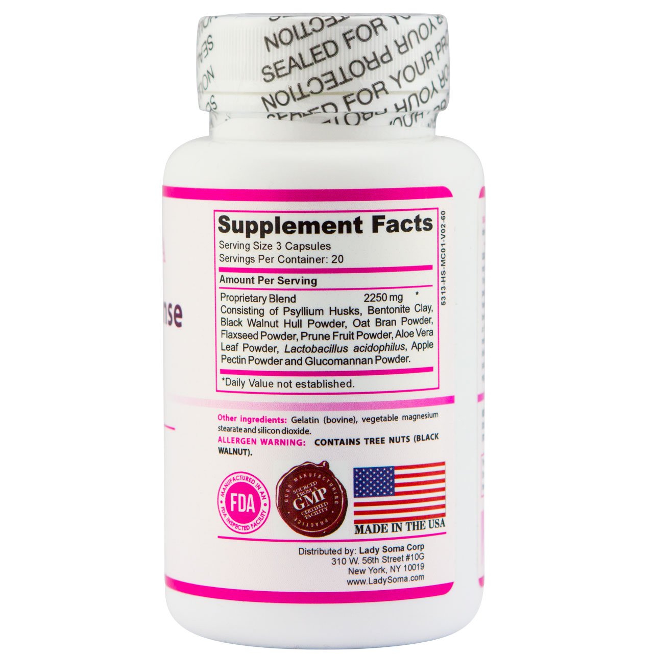 Lady Soma Fiber Cleanse for Women with Probiotics, 60 Capsules