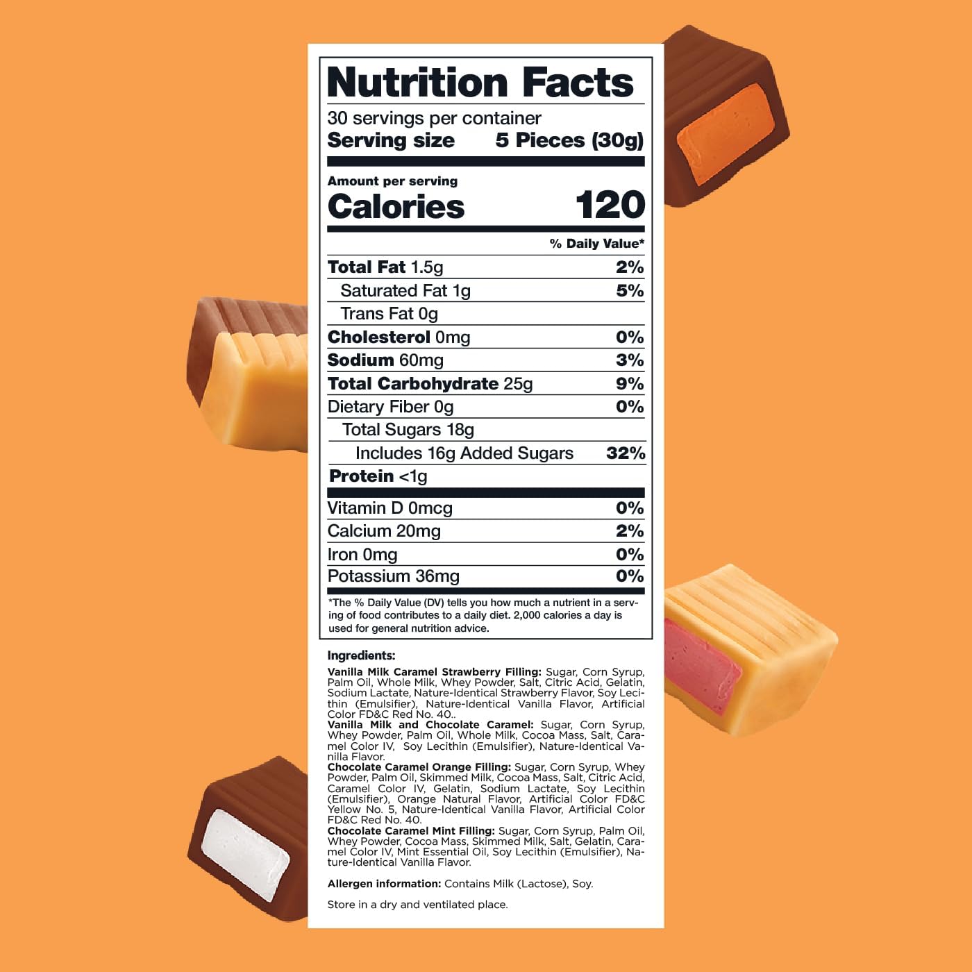 Caramel Cubes  Assorted Flavors Soft Filled Candy Individually Wrapped 2Pound Bulk Pack About 150 Count