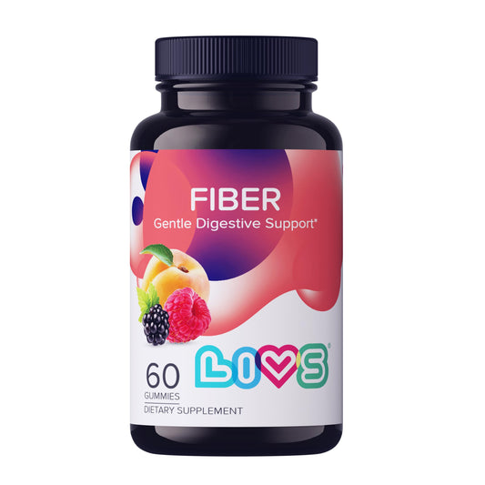 LIVS Fiber Gummy Vitamin - Fiber Gummies, for Adults, Gut Health, Digestive Support, Supplements, All-Natural, Gluten-Free, Non-GMO - Raspberry, Peach & BlackBerry Flavored, 60 Count