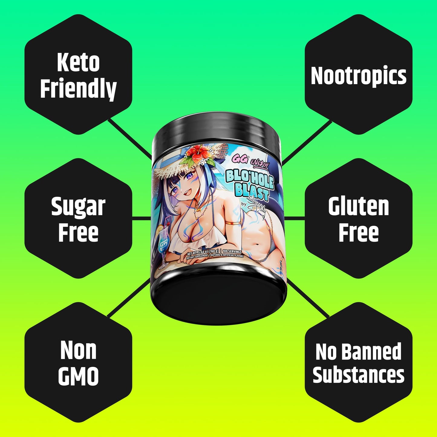 Gamer Supps, Blo'hole Blast (100 Servings) - Keto Friendly Gaming Energy and Nootropic, Sugar Free Caffeine + Vitamins - Energy Drink Powder