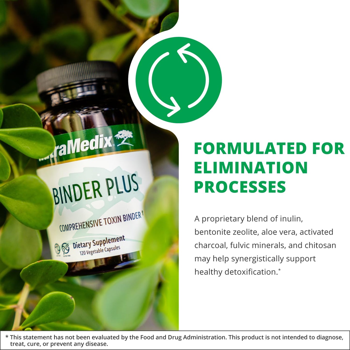 NutraMedix Binder Plus - Comprehensive Toxin Binder & Body Detoxifier - Prebiotic Antioxidant Support + Inulin, Bentonite, Aloe Vera, Activated Charcoal, Fulvic Minerals & Chitosan (120 Capsules)