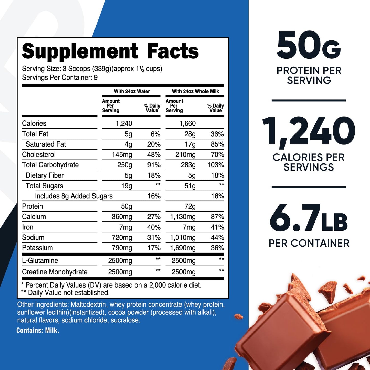 Nutricost Mass Gainer Double Chocolate Flavor, 6.7 LBS, 50 Grams of Protein Per Serving - Non-GMO & Gluten Free