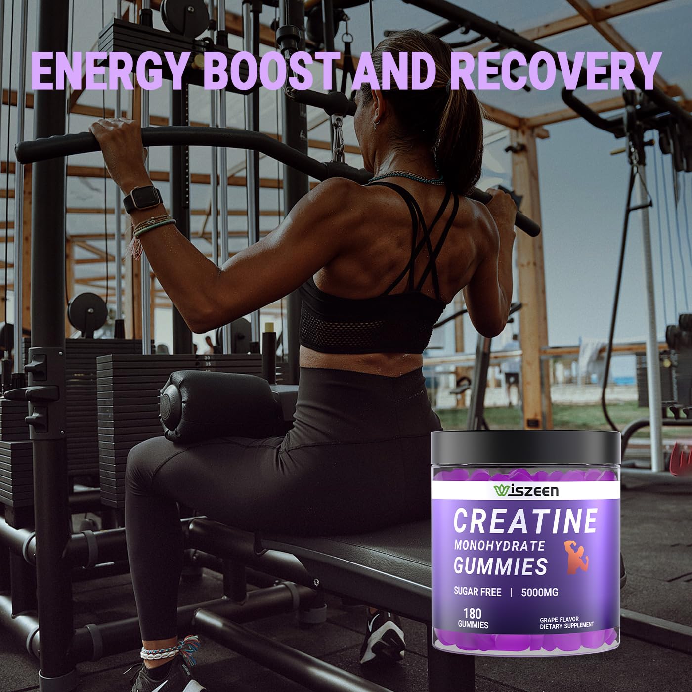 Sugar Free Creatine Monohydrate Gummies for Men Women, Creatine Monohydrate Gummy with L-Taurine, Alpha GPC, Vitamin B12