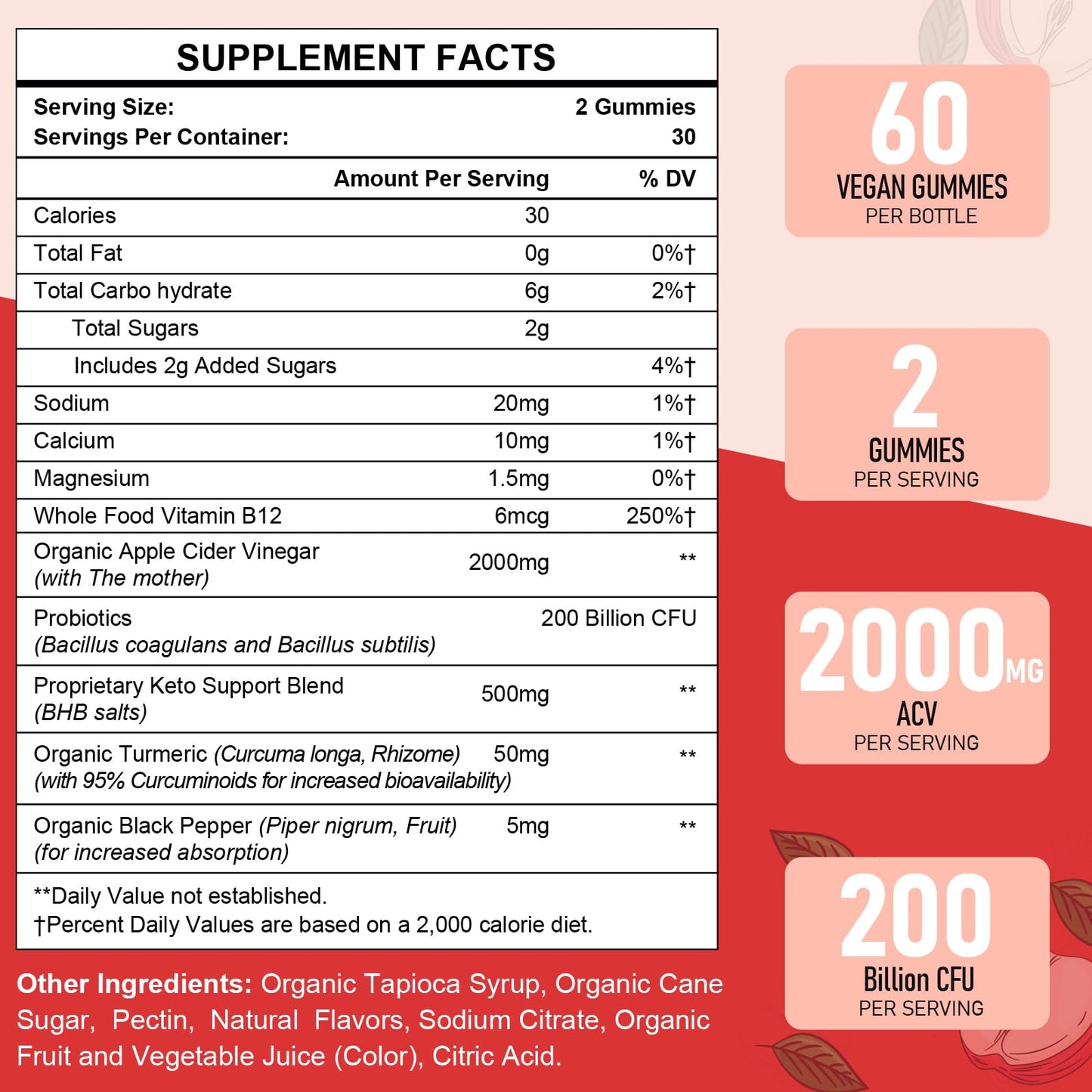 Apple Cider Vinegar Gummies, Max Strength 2000mg ACV Gummy with Probiotics, B12 and Keto Support, For Digestion, Metabolism, Detox, Gut & Immune Health, Gelatin-Free, Non-GMO, 120 keto acv gummies