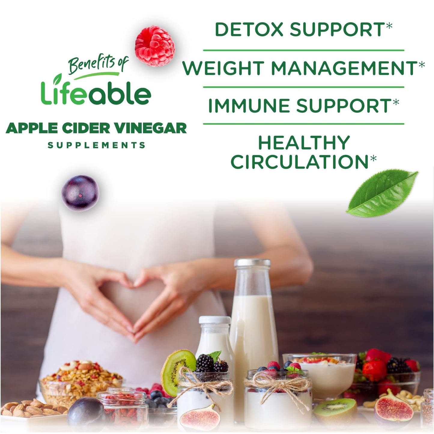 Lifeable Apple Cider Vinegar Gummies with Mother | 1000 mg | Advanced ACV for Detox & Cleansing, Supports Metabolism, Digestion, & Energy | 60 Gummies for Weight Loss and Belly Fat