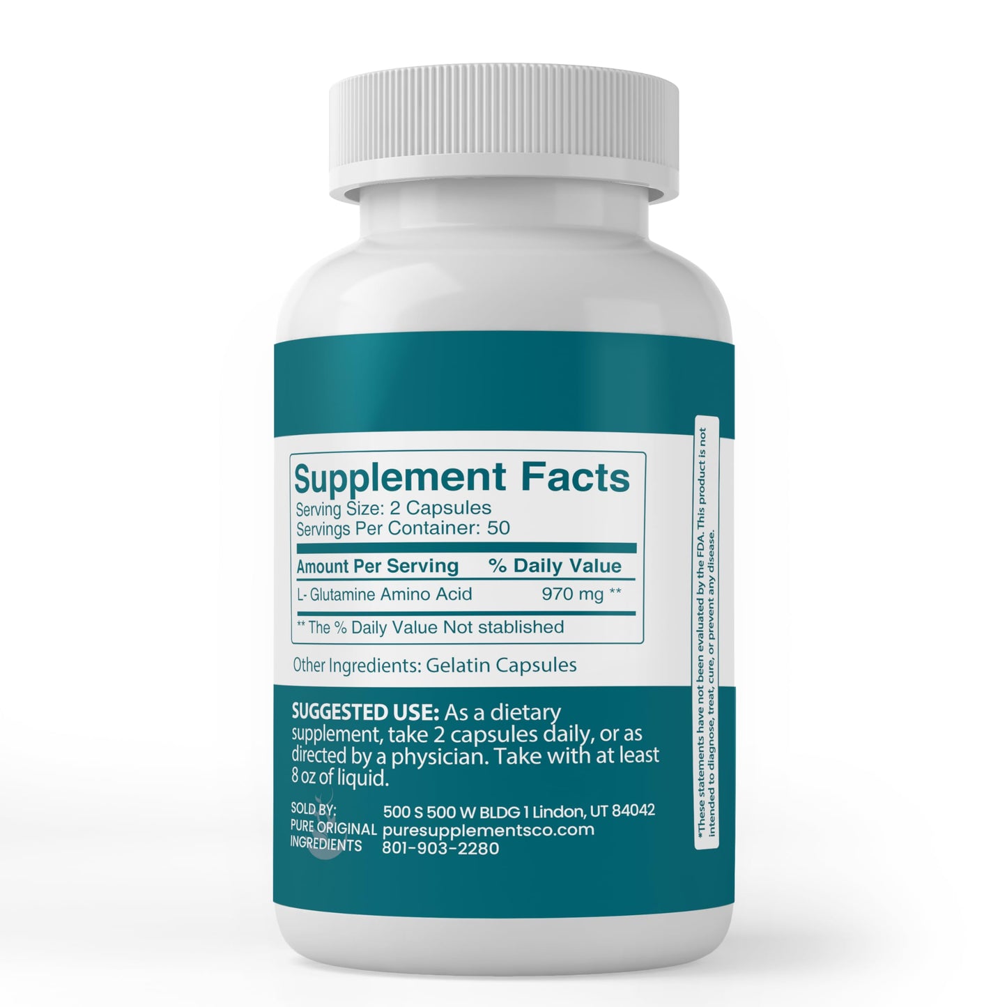 Pure Original Ingredients L-Glutamine Naturally Sourced Amino Acid, Non-GMO & Gluten-Free (100 Capsules)