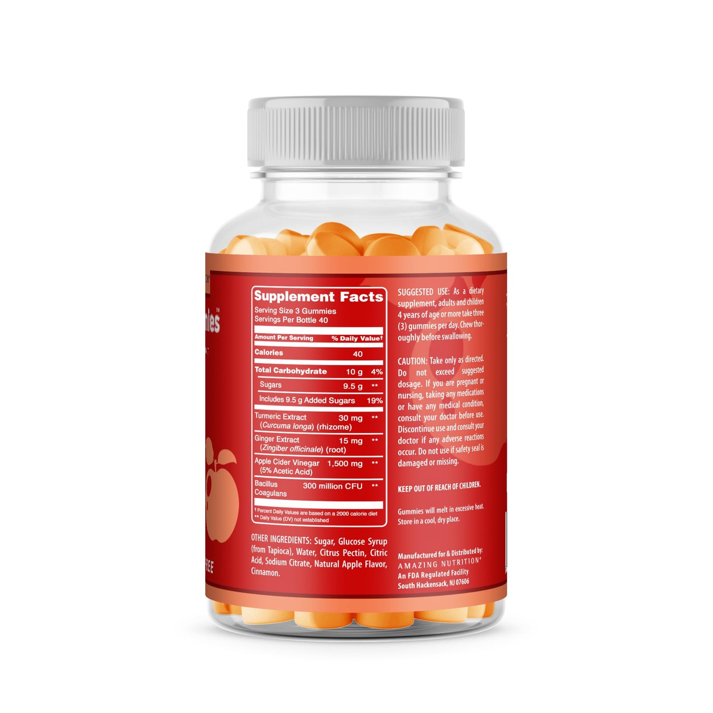 Amazing Formulas Apple Cider Vinegar Plus Supplement | Apple Flavor | 120 Gummies | Non-GMO | Gluten-Free | Made in USA