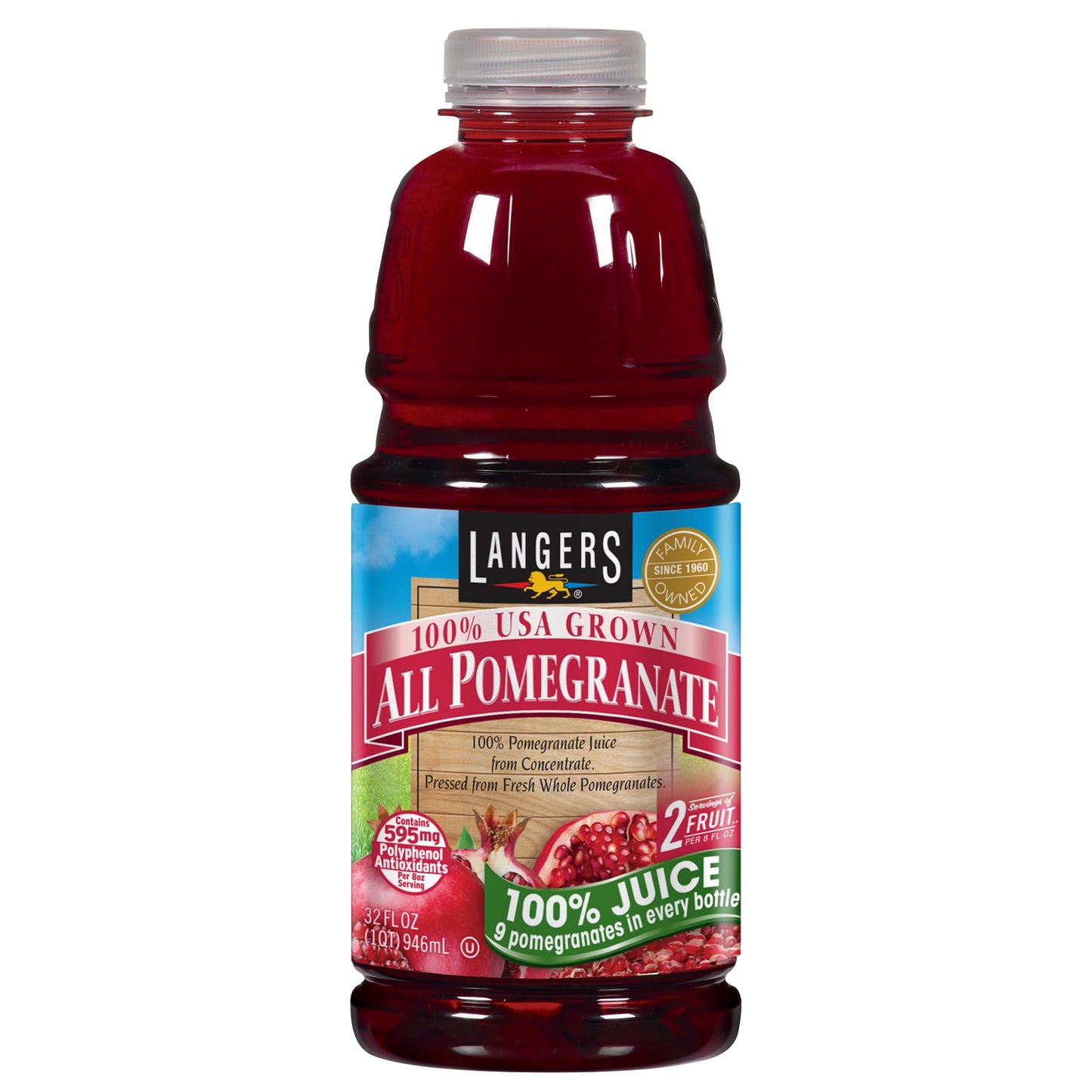 Langers All Pomegranate 100 Percent Juice 32 Fl Oz Pack of 6