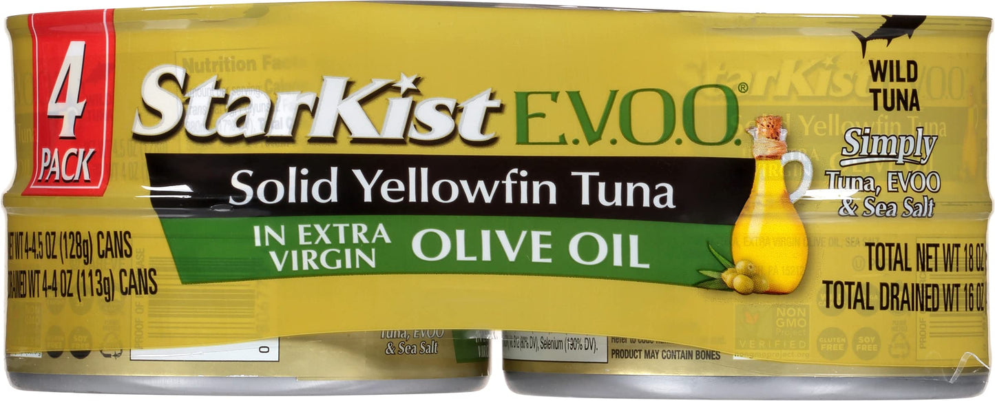 StarKist EVOO Solid Yellowfin Tuna in Extra Virgin Olive Oil  45 oz Can Pack of 4