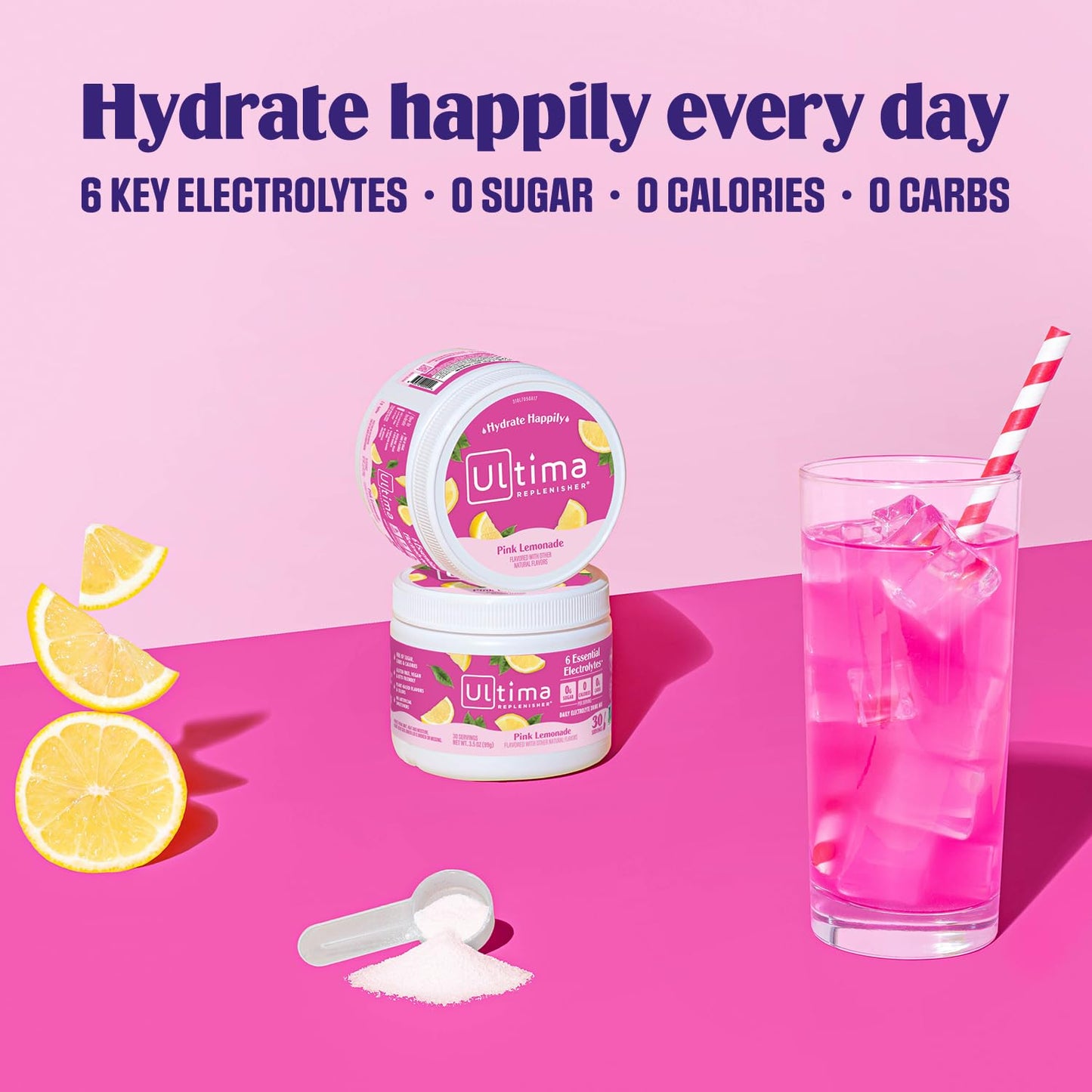 Ultima Replenisher Daily Electrolyte Powder Drink Mix - Pink Lemonade, 30 Serving - Hydration Powder with 6 Key Electrolytes and Trace Minerals - Keto Friendly, Vegan, Non-GMO and Sugar-Free