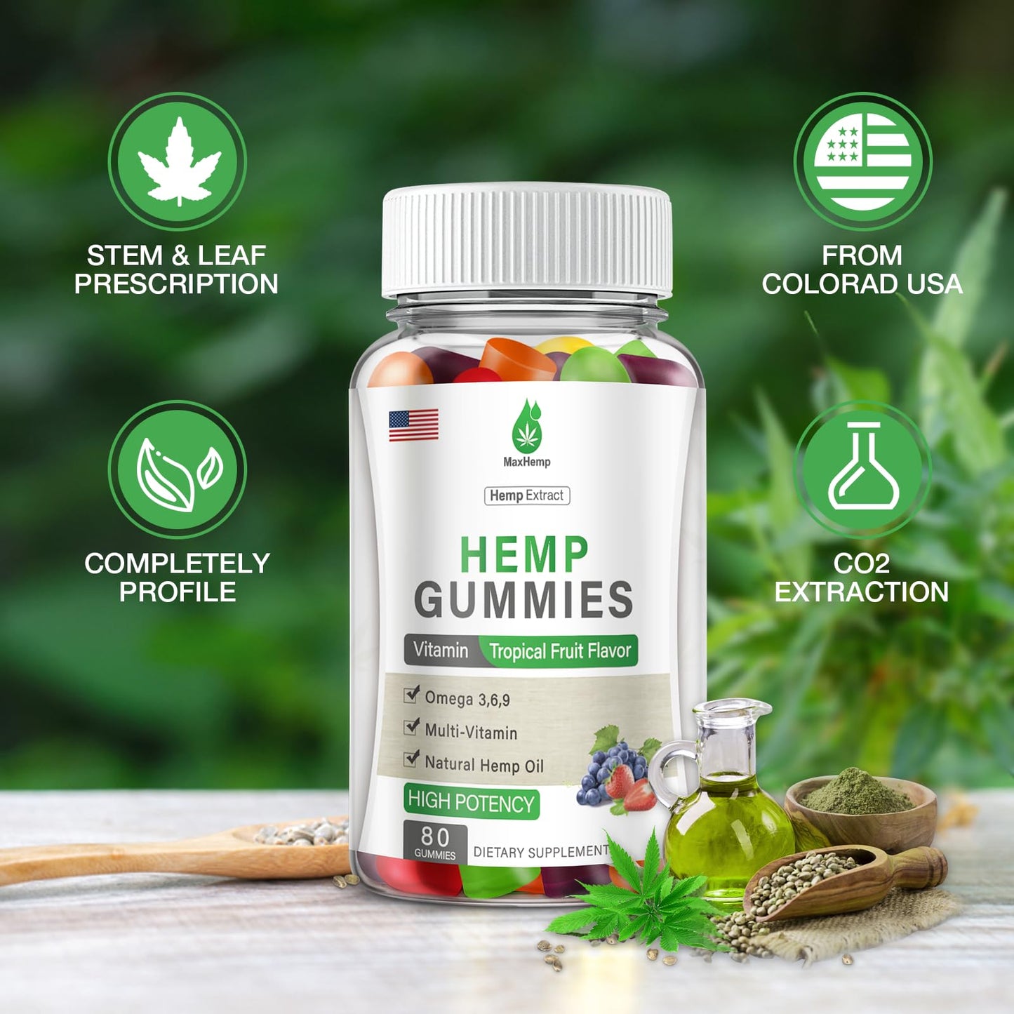 4 Pack Organic Hemp Gummies Extra Strengthen High Potency with Pure Hemp Oil Extract Vegan Edible Bear Candy