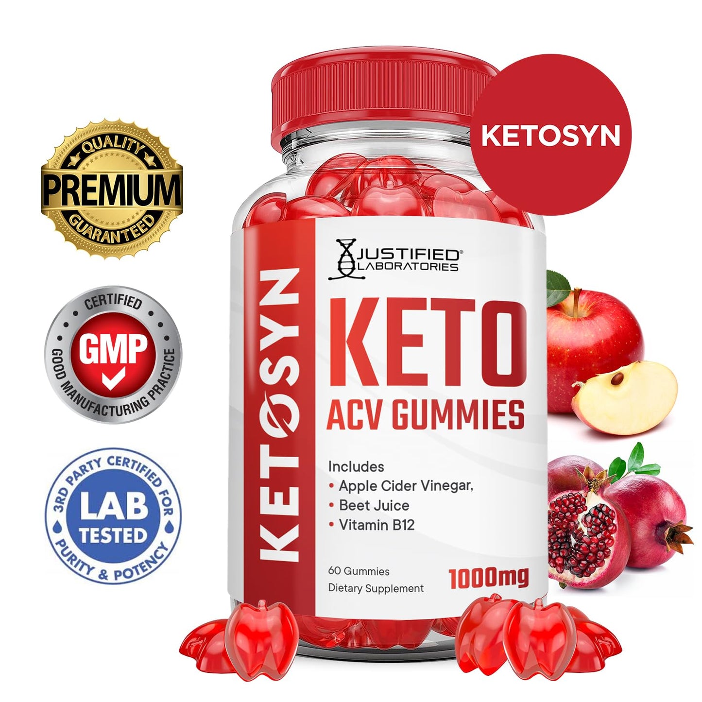 (5 Pack) Ketosyn Keto ACV Gummies Advanced Formula 1000MG Ketosyn Keto Gummies Apple Cider Vinegar Formulated with Pomegranate Beet Juice Powder B12 Vegan Non GMO 300 Gummys