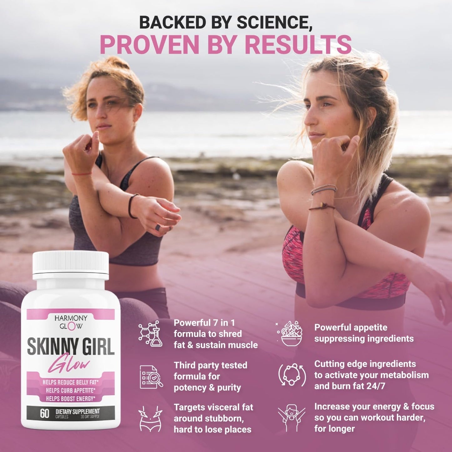 Skinny Girl Glow | Max Strength Weight Loss Pills for Women that Work Fast | Appetite Suppressant, Belly Fat Burner, Carb Blocker, Energy Booster | 7 Ultra Ingredients for Fast Results - 60 Capsules