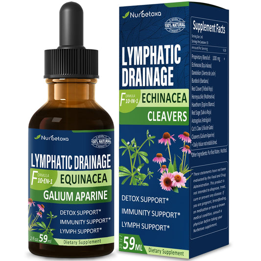 Nurbetoxa Cleavers Lymphatic Drainage Drops for Lymph System Detox Cleanse, Lymphedema Support Supplement Formula w/Echinacea, Cat’s Claw, Red Clover Extract Tincture, Use with Lymph Massage Tool. 2oz