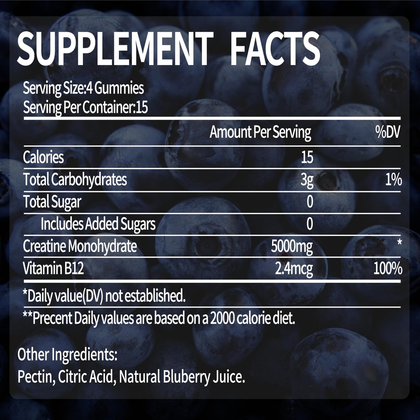 (2Pack，120 Count) Creatine Monohydrate Gummies for Men & Women 5000mg, Chewable Creatine Monohydrate with W/L-Taurine + Vitamin B12 for Muscle Support, Energy Boost - Sugar Free,Vegan (Blueberry)