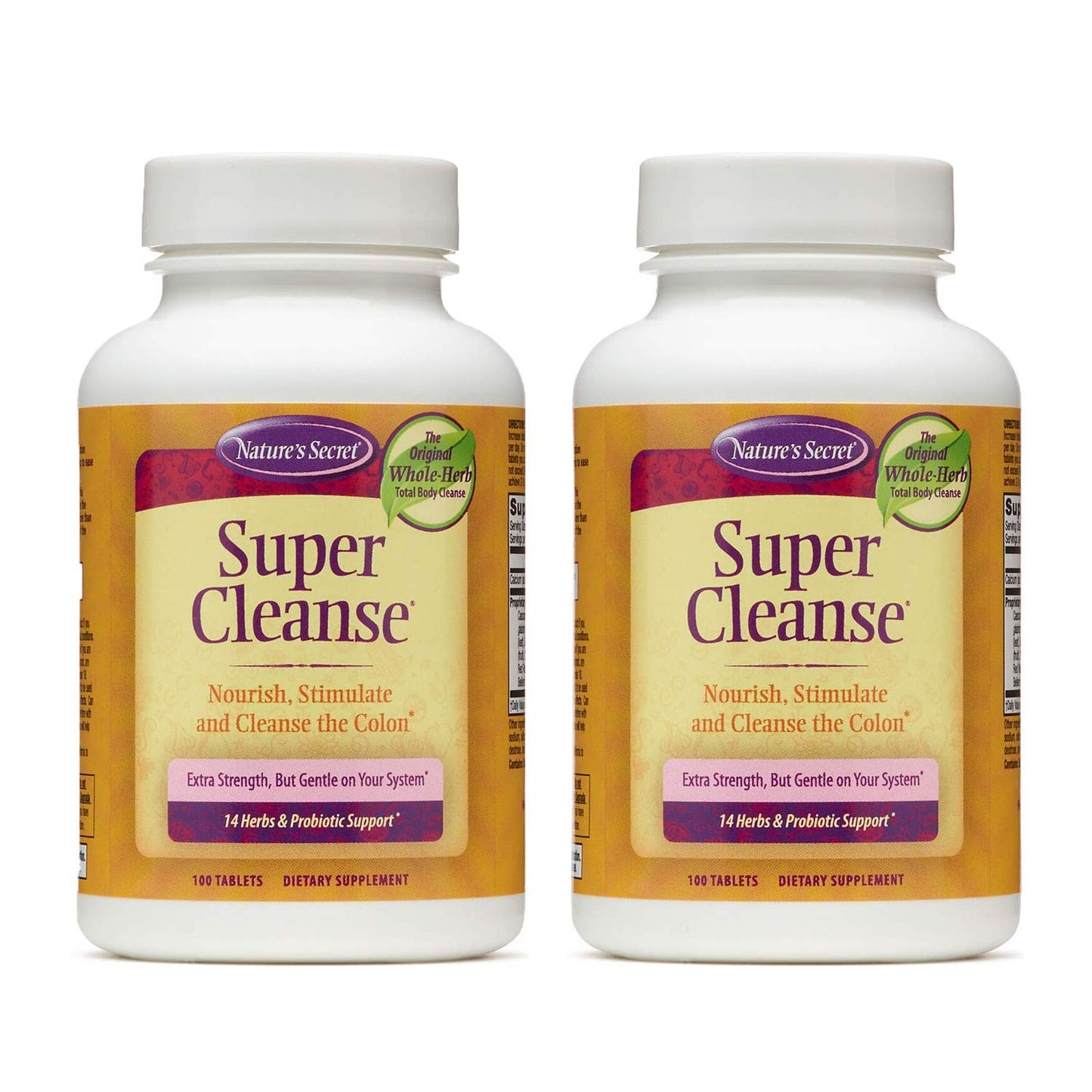Nature's Secret Super Cleanse Extra Strength Toxin Detox & Gentle Elimination Body Cleanse, Digestive & Colon Health Support - Stimulating Blend of 14 Herbs with Probiotics - 100 Tablets (Pack of 2)