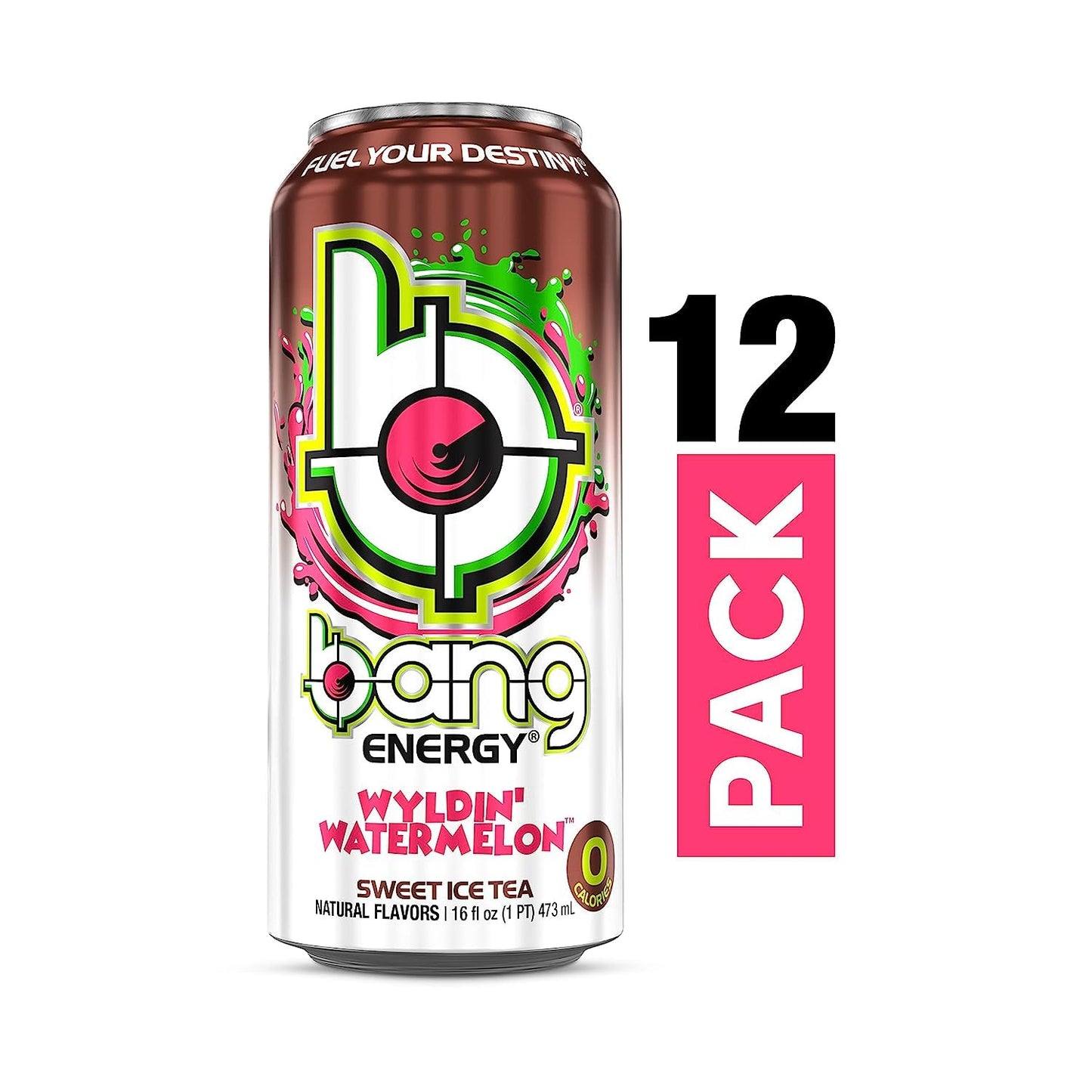 Bang | Potent Brain & Body Fuel - Creatine, EAA Aminos, Ultra CoQ10; Pre and Post Workout; Sugar Free, Zero Calories; Energy & Performance | Wyldin' Wateremelon Sweet Ice Tea, (12) Cans