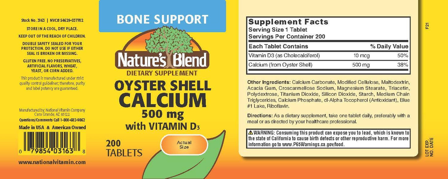 Nature's Blend Oyster Shell Calcium with D3 200 Tabs
