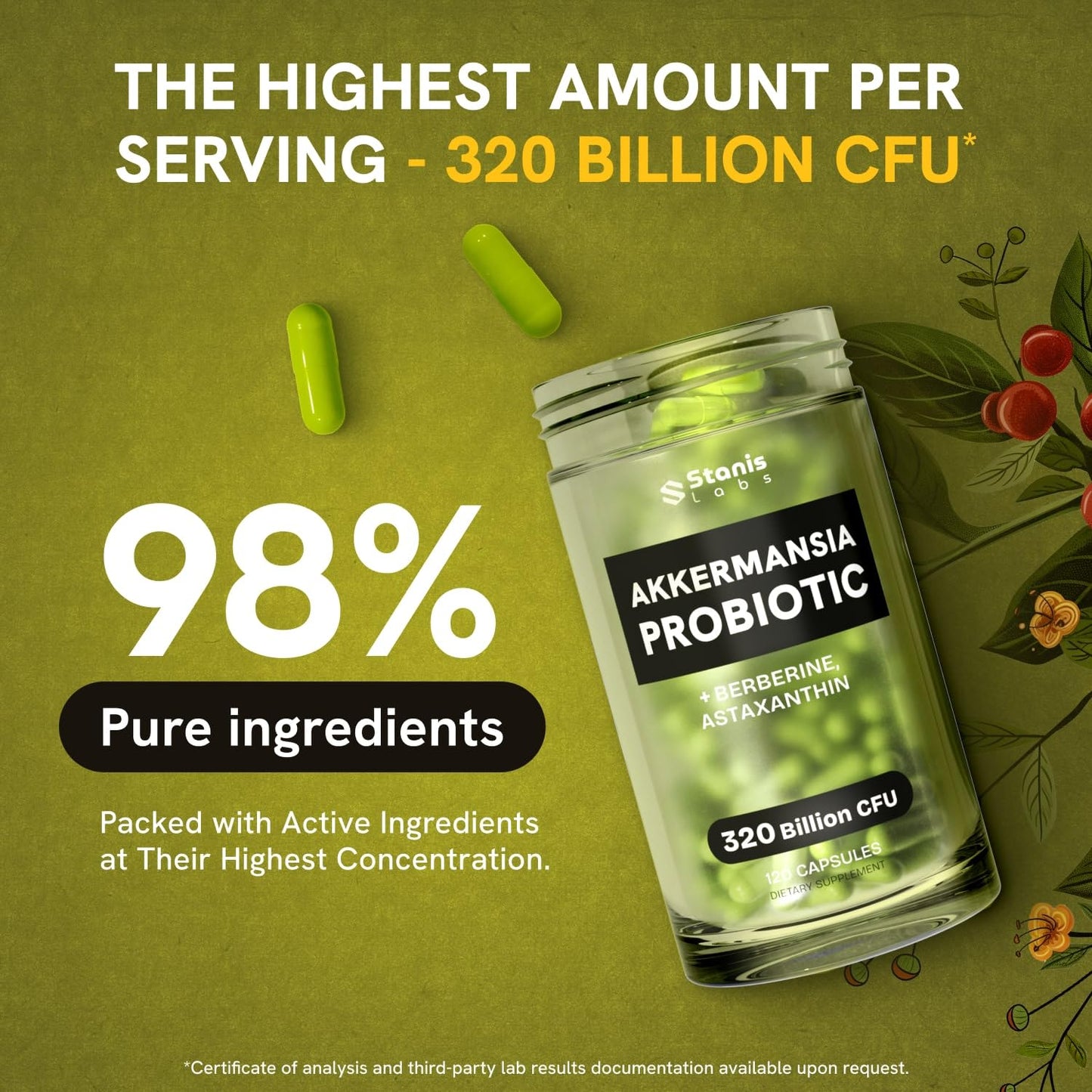 Akkermansia Muciniphila Probiotics 320 Billion CFU| GLP-1 Probiotic and Prebiotic | Akkermansia Probiotics for gut health | Inulin Prebiotic Fiber Capsules Astaxanthin & Berberine & Chromium 120 count