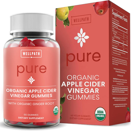 WellPath Organic Apple Cider Vinegar Gummies with The Mother - USDA Organic ACV Gummies - Ginger & Apple Cider Vinegar with Mother for Gut Health - Vegan, Non-GMO, 60 Ct