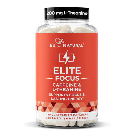 Elite Caffeine Pills with L-Theanine - Jitter-Free Focused Energy Supplements - Clean & Natural Nootropic Stack for Smart Cognitive Performance - 120 Soft Capsules