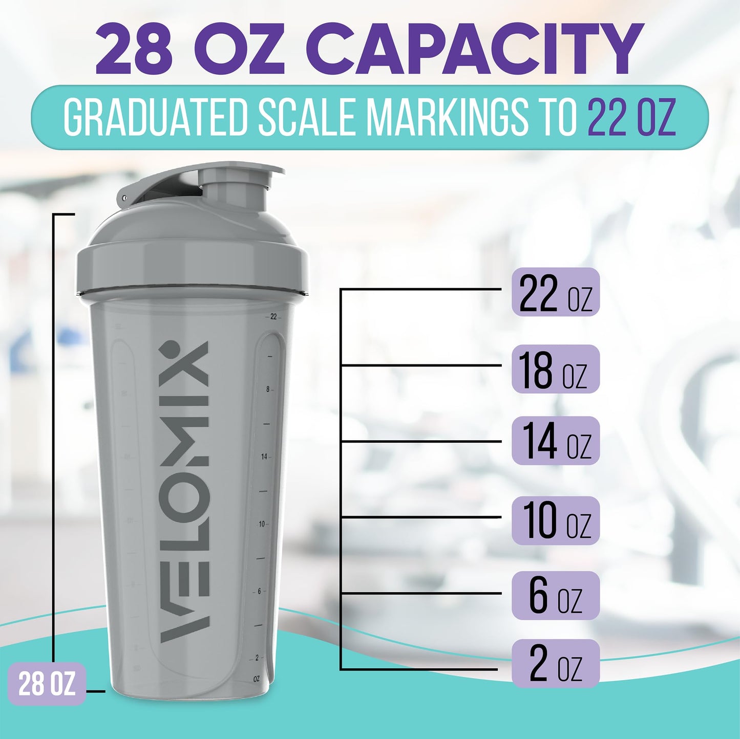 VELOMIX -4 PACK- 28 oz Protein Shaker Bottle for Protein Mixes - 4x Wire Whisk | Leak Proof Shaker Cups for Protein Shakes | Protein Shaker Bottle Pack | Protein Shake Cup(Silver Mix)