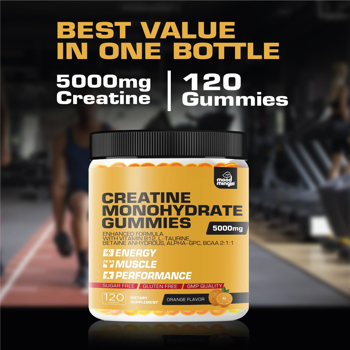 Creatine Monohydrate Gummies 5g for Men Women - Sugar Free Chewable Supplement - Enhanced Formula with L-Taurine Betaine Anhydrous Alpha-GPC BCAA 2:1:1