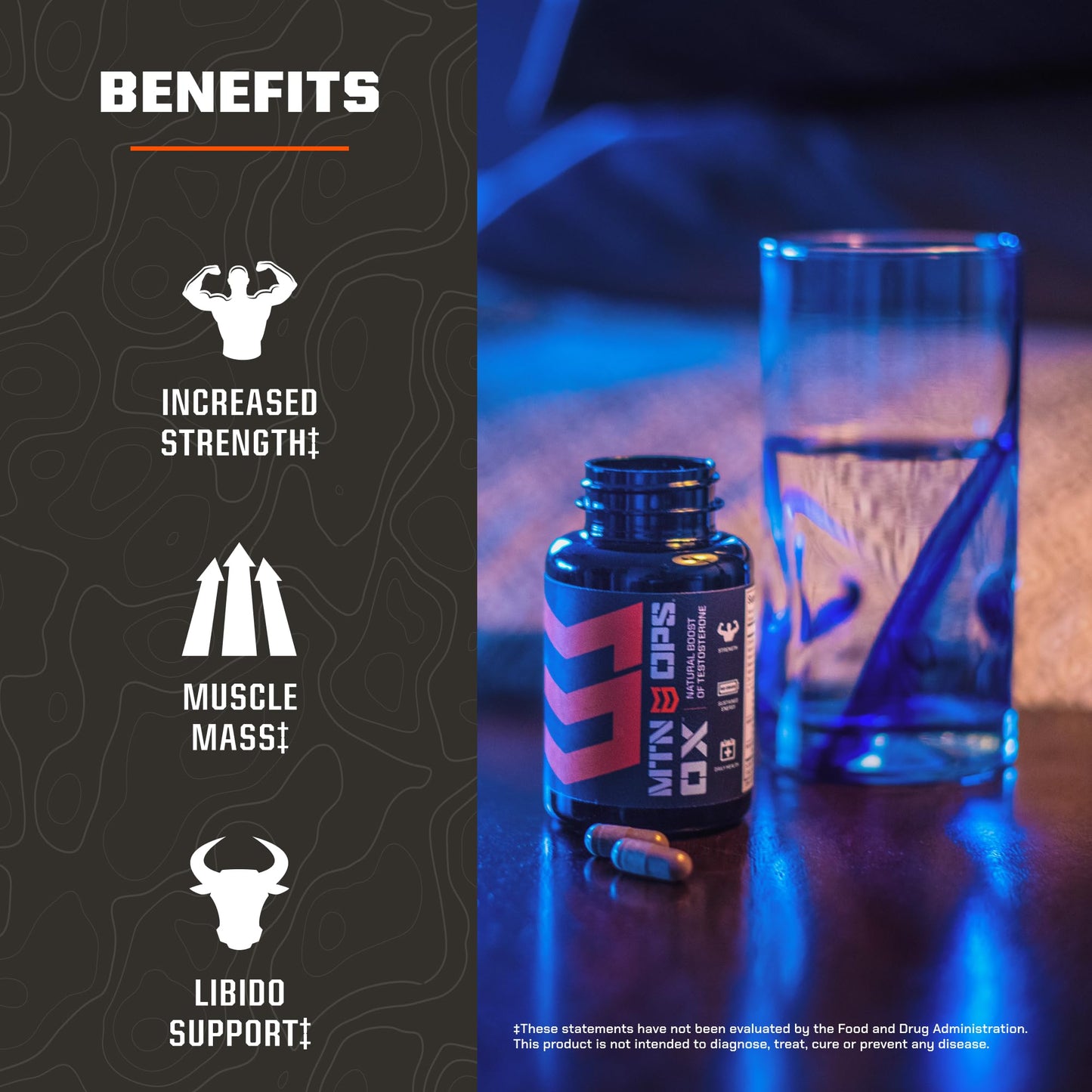 MTN OPS Ox Testosterone Booster, Testosterone Supplement for Men Blend with Tribulus Terrestris & Adrenal Support Blend with Maca Root Capsules, 30 Servings