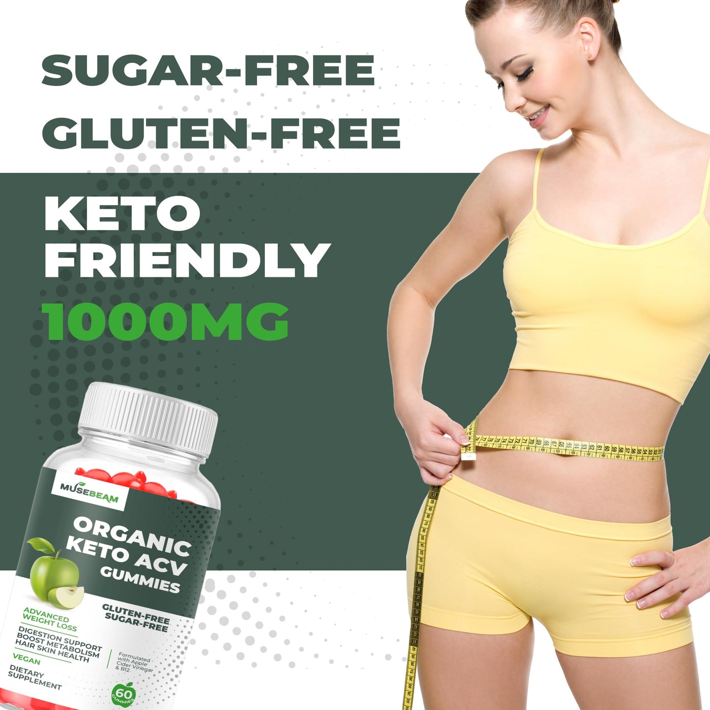 Organic Keto ACV Gummies Advanced Weight Loss - Gluten & Sugar Free Belly Fat Burner Apple Cider Vinegar Diet Supplement for Women Men (1000MG)