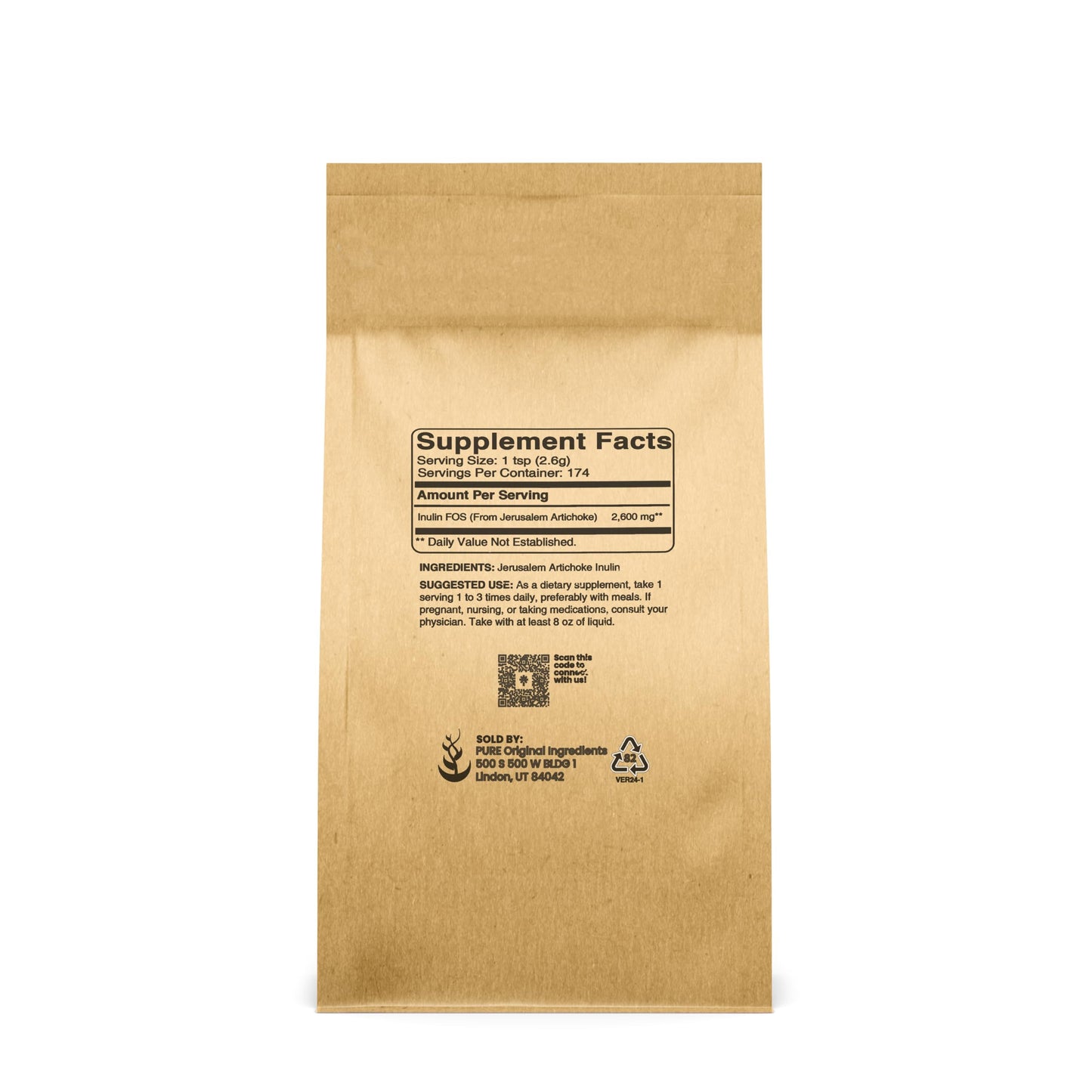 Pure Original Ingredients Inulin FOS Powder (1 lb) Always Pure, No Fillers Or Additives, Lab Verified