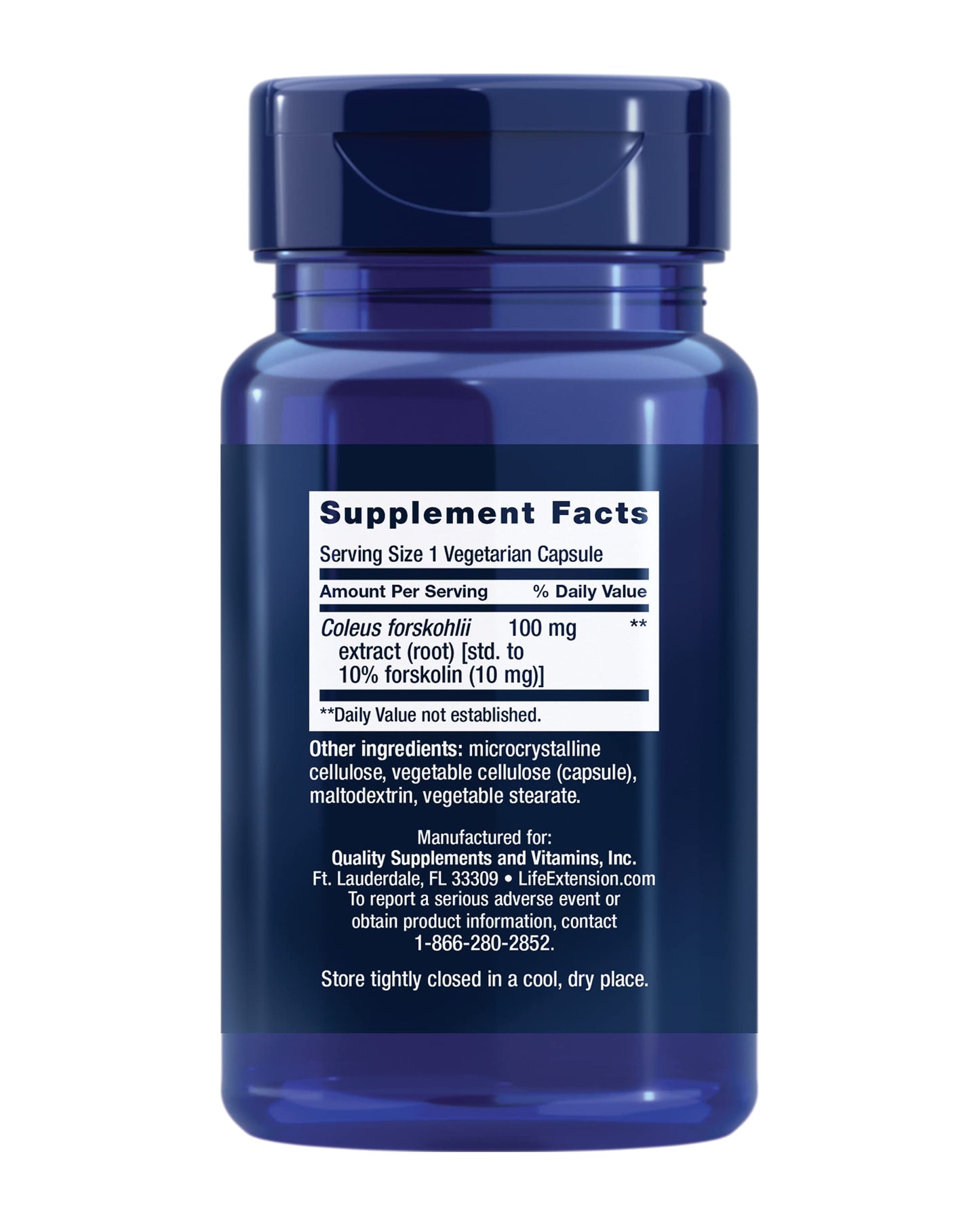 Life Extension Forskolin, Coleus forskohlii, Cellular Energy Health Support Supplement, 10 mg, standardized Extract, Non-GMO, Gluten-Free, Vegetarian, 60 Capsules, 1-2 Month Supply