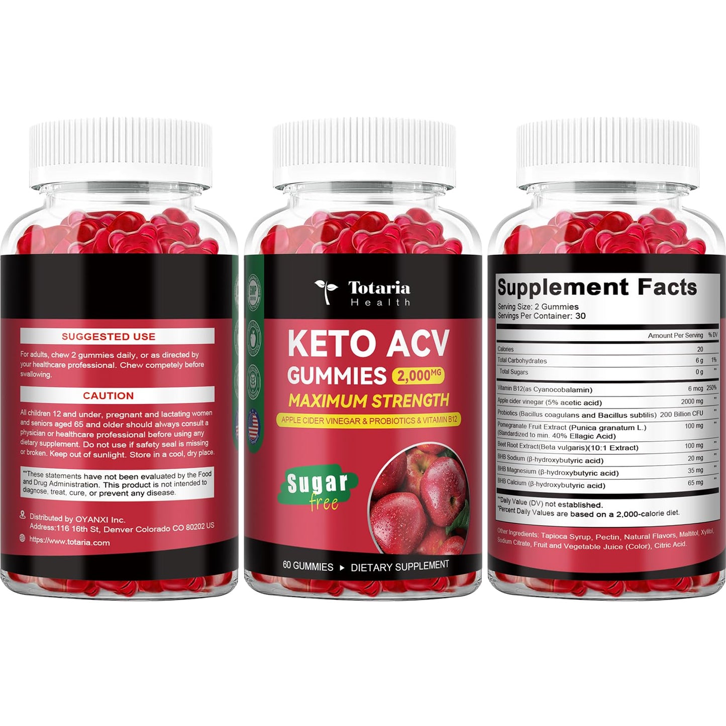 Totaria Keto Supplements Sugar Free 2000mg Apple Cider Vinegar Gummies Keto ACV Gummies