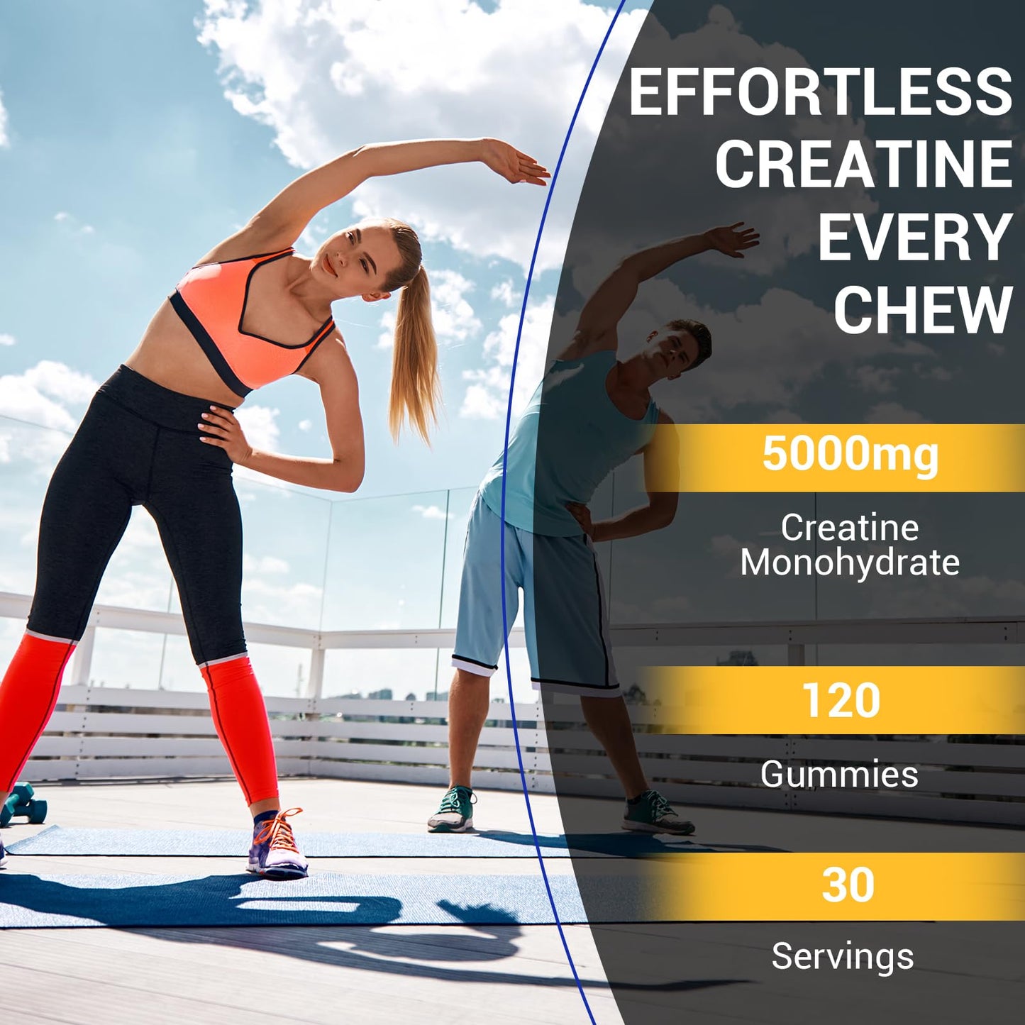 Lysimi Creatine Monohydrate Gummies 5000mg for Men & Women, Creatine Monohydrate for Muscle Strength, Muscle Builder, Energy Boost, Pre-Workout Supplement, Blueberry Flavor, 120Count