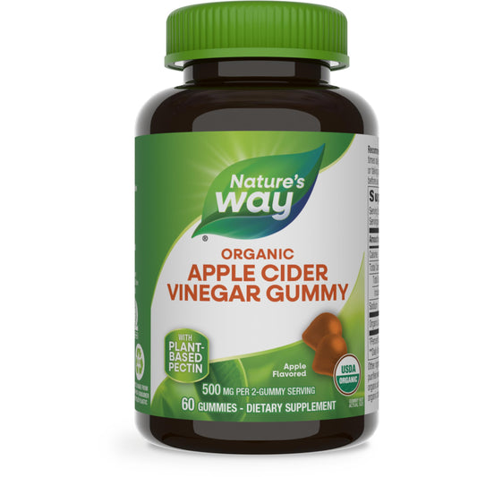 Nature’s Way Organic Apple Cider Vinegar Gummies, 500 mg Organic Apple Cider Vinegar per 2-Gummy Serving, Apple Flavored, 60 Gummies (Packaging May Vary)