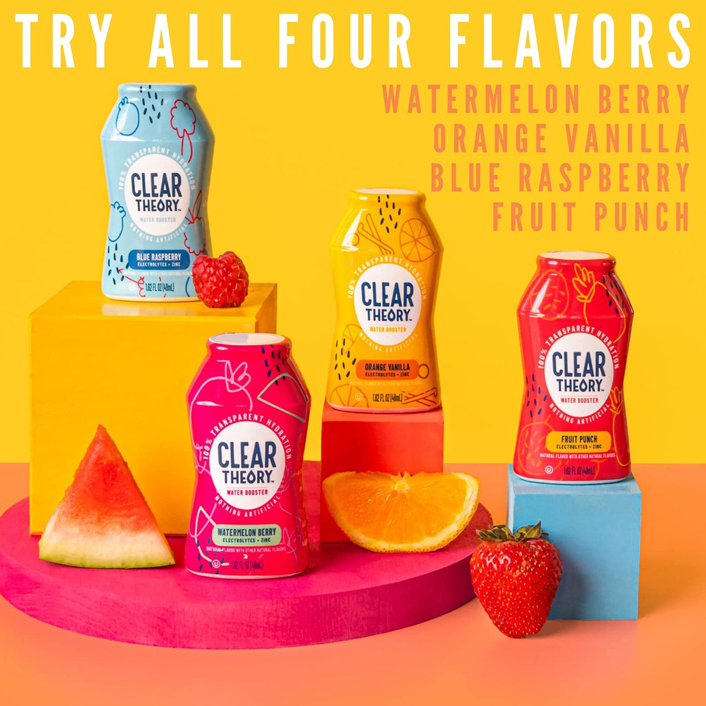 Clear Theory Water Flavoring Drops with Electrolytes Water Enhancer Liquid Flavored Water Drink Mix Hydration for Kids Vegan Gluten Free Low Calorie Watermelon Berry 4 Pack 162 Fl Oz Bottles
