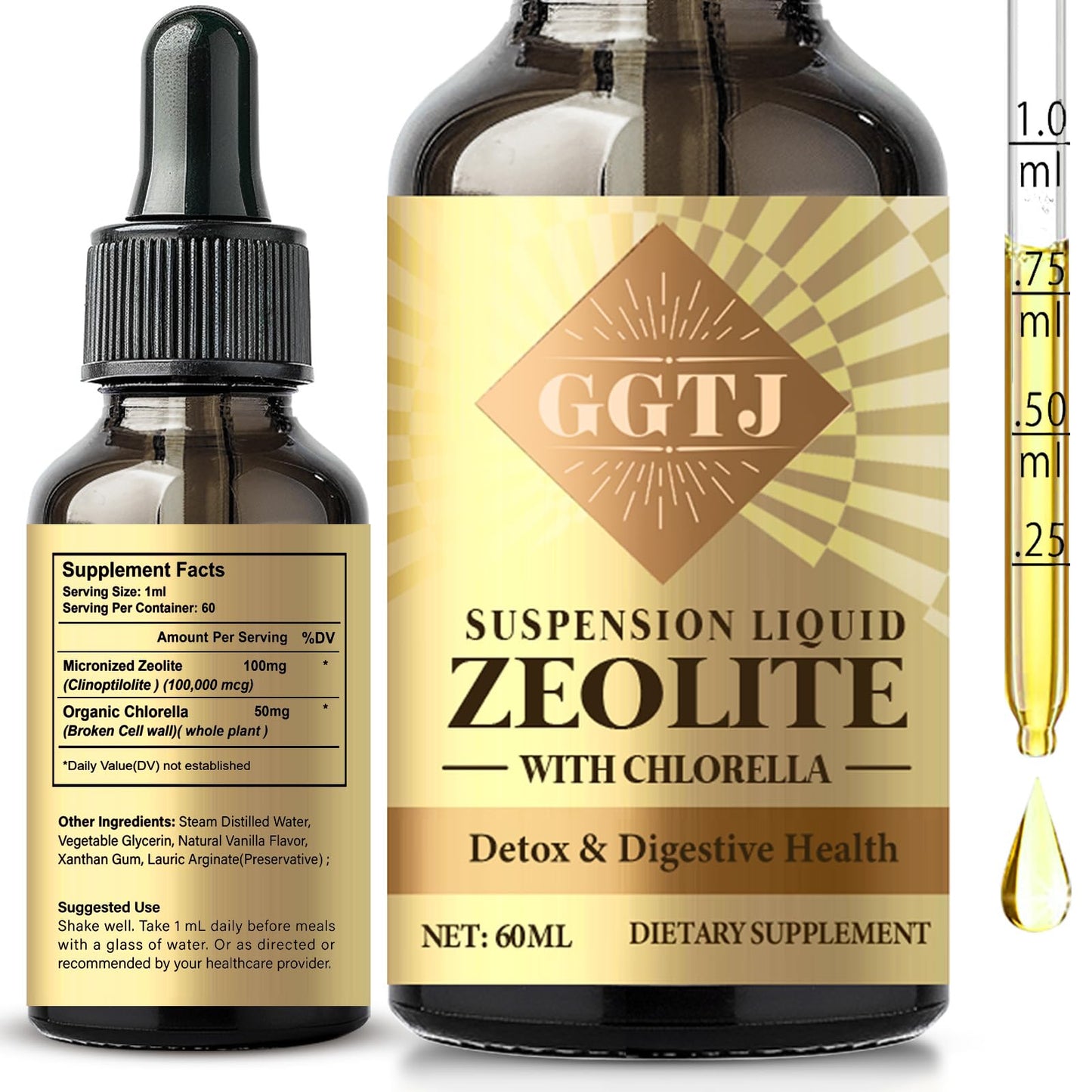 GGTJ Zeolite, Zeolite Liquid Drops for Kids and Adults, Natural Body Cleanse, Digestive Tract Health & Immune Support, 2 oz