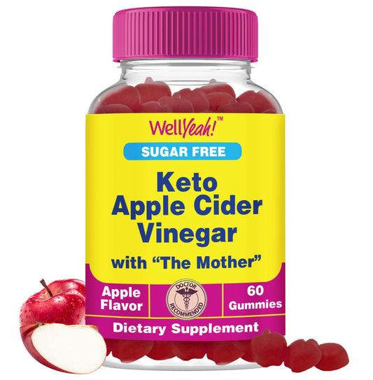 WellYeah Sugar Free Apple Cider Vinegar Gummies | 500 mg | Keto ACV Gummies | Apple Cider Vinegar with Mother | Vegan, Non GMO | 60 Count