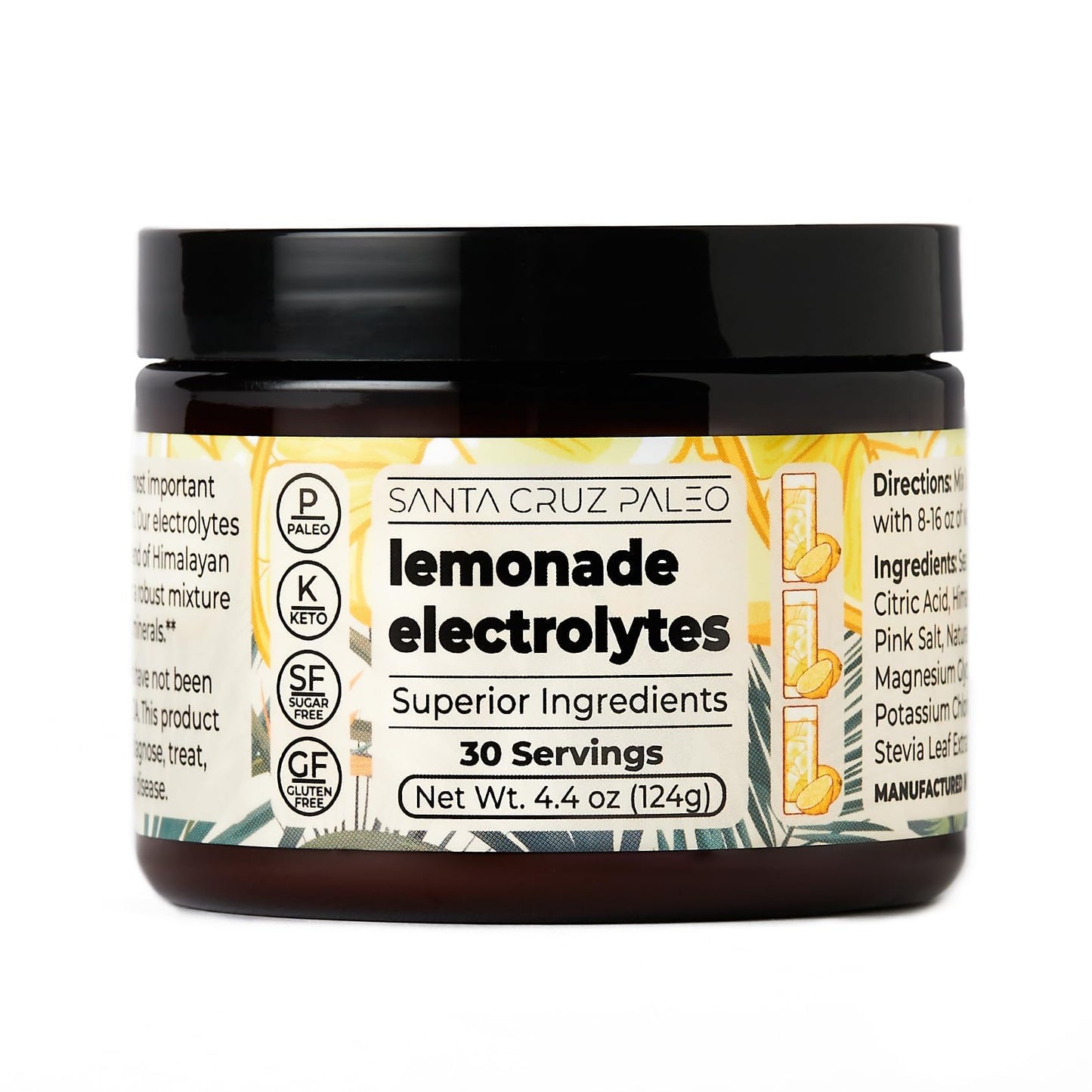 Santa Cruz Paleo Electrolyte Powder Lemonade with Himalayan & Sea Salt, Magnesium, Potassium, Sugar-Free, 30 Servings
