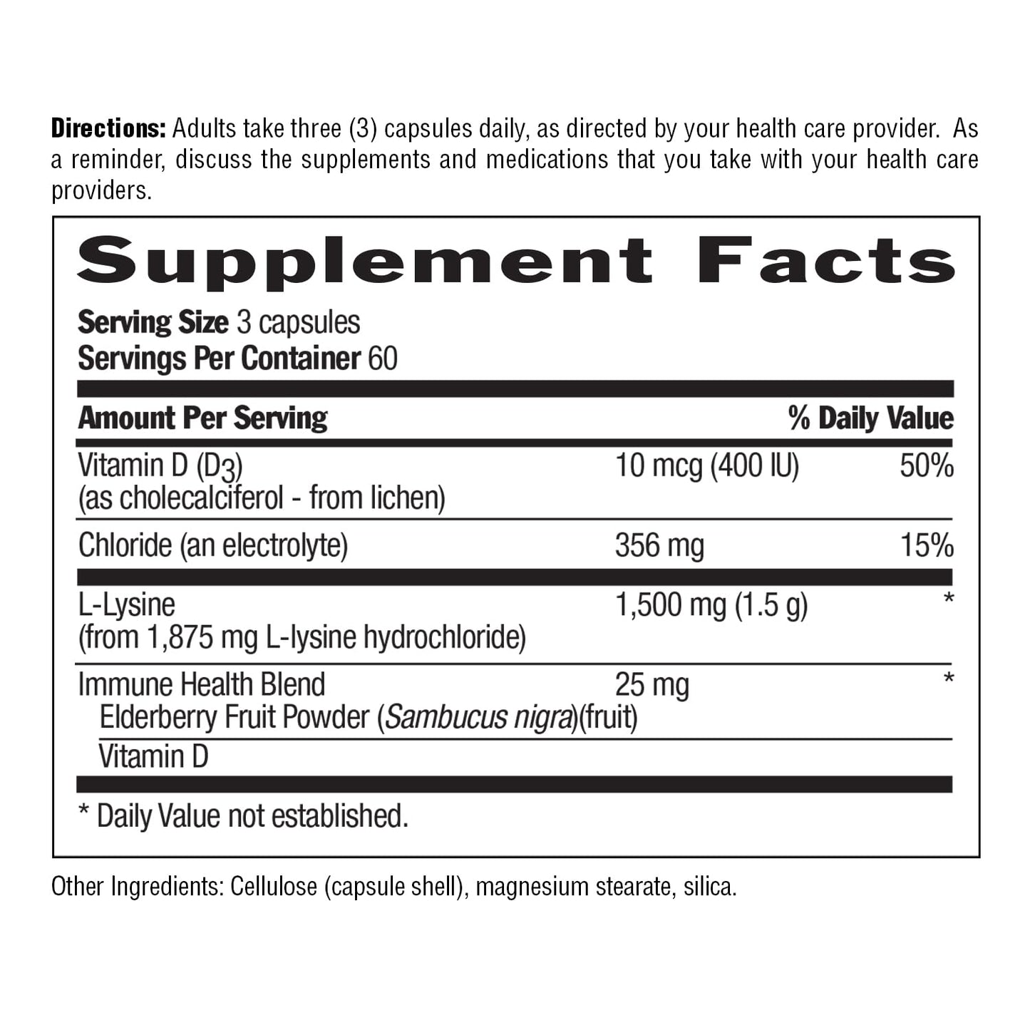 Country Life L-Lysine 1500mg Capsules with Vitamin D & Elderberry - Advanced Immune Support and Collagen Renewal - Certified Gluten-Free & Vegan - 180 Capsules