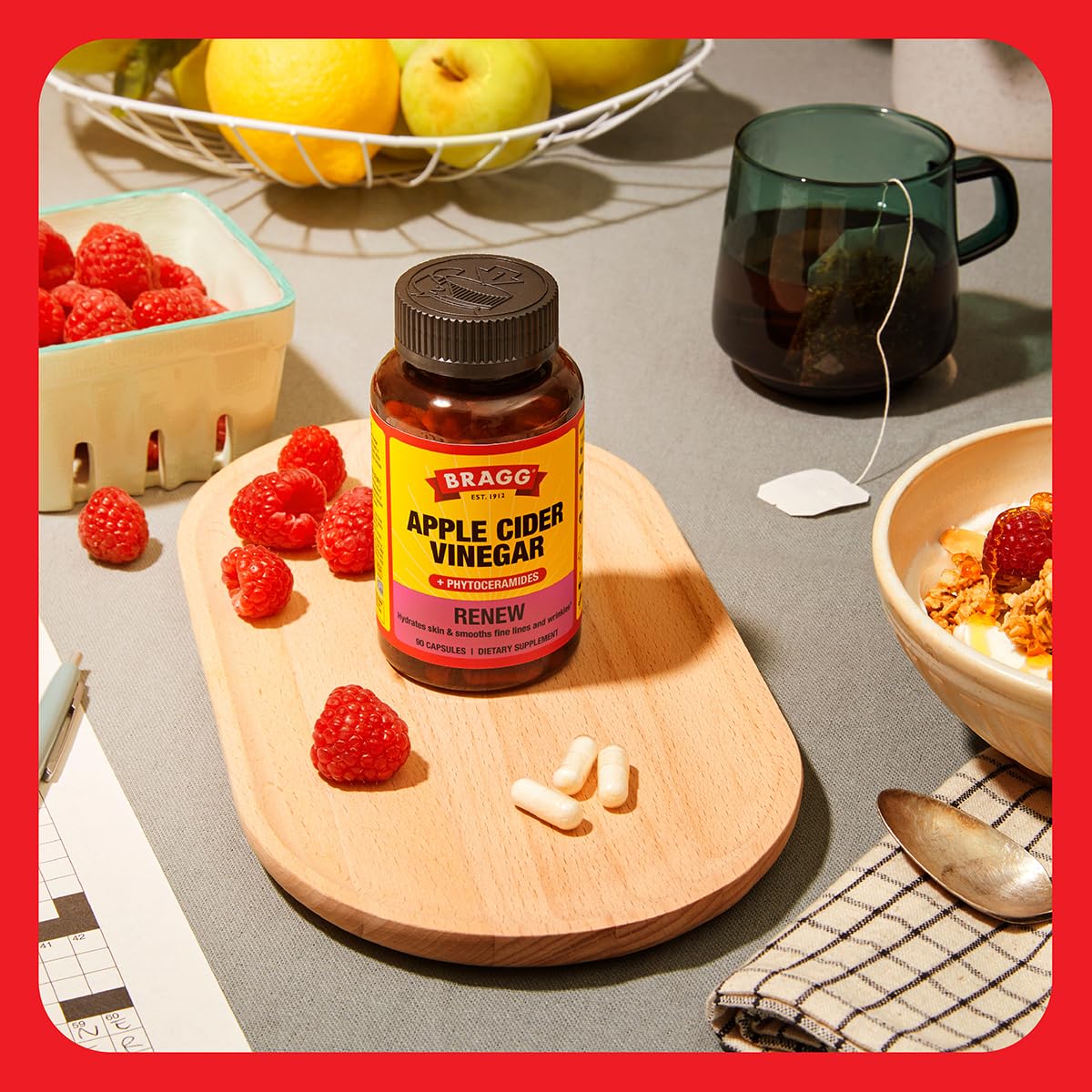 BRAGG Renew Apple Cider Vinegar Capsules with Phytoceramides - 90 Capsules - Maintains Healthy Skin and Promotes Hydration