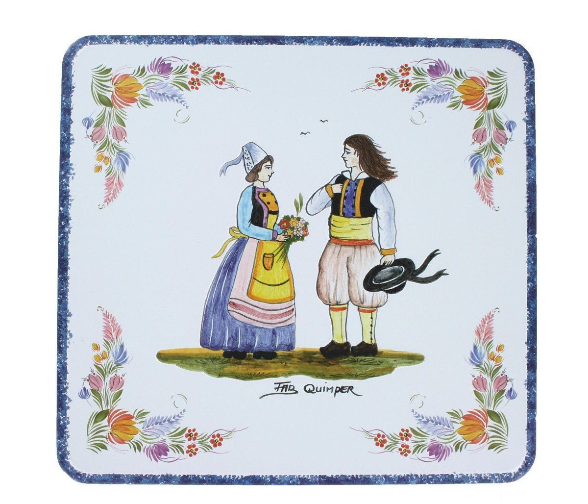 La Trinitaine French Brittany Galettes au Beurre Butter Cookies in Mini Quimper Tin Faience Couple 46 OZ
