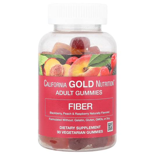 California Gold Nutrition Fiber Gummies, Natural BlackBerry, Peach & Raspberry, 90 Vegetarian Gummies