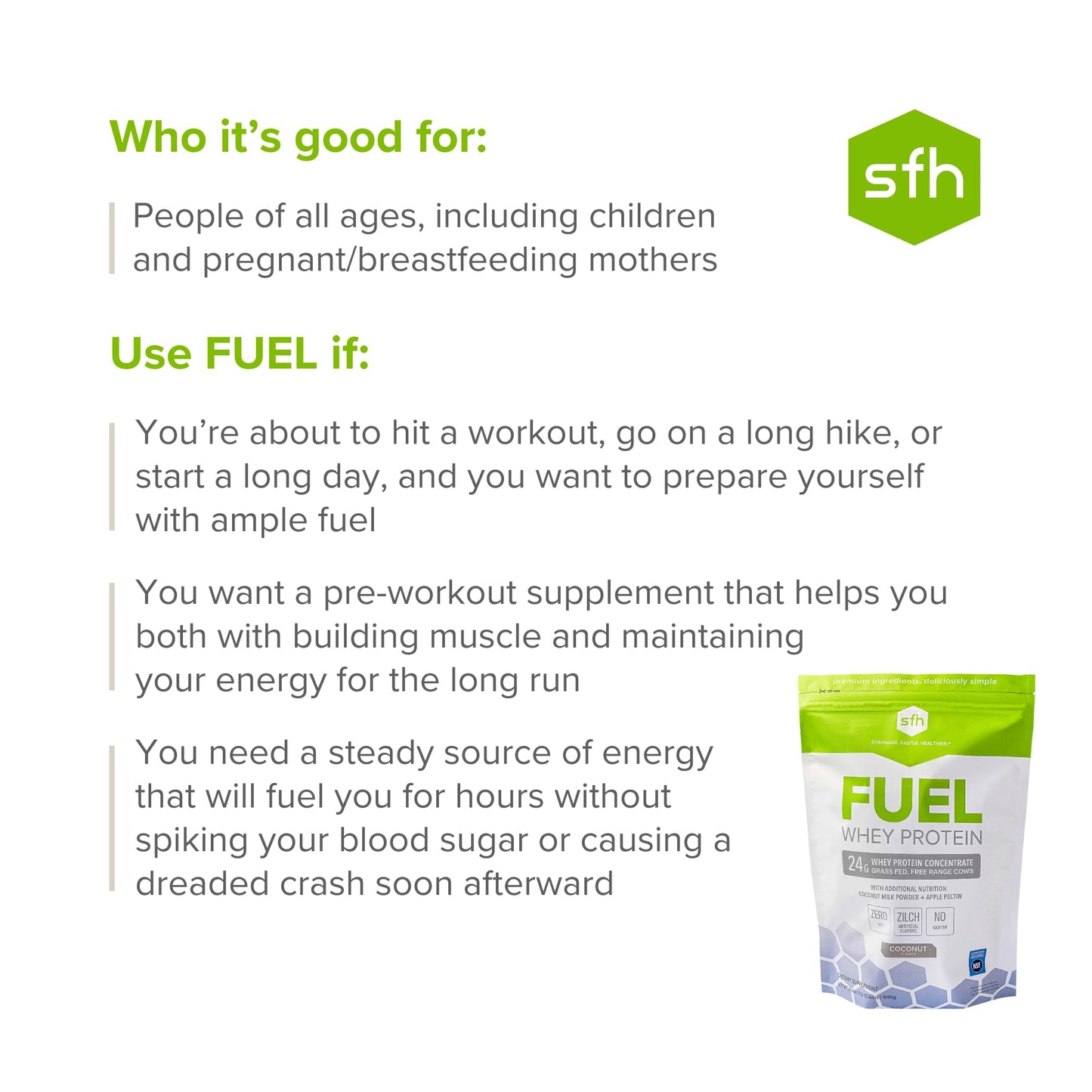 SFH Fuel Whey Protein Powder Great Tasting Grass Fed Whey | MCTs & Fiber for Energy | All Natural | Soy Free, Gluten Free, No RBST, No Artificial Flavors (Coconut (2lb Bag))