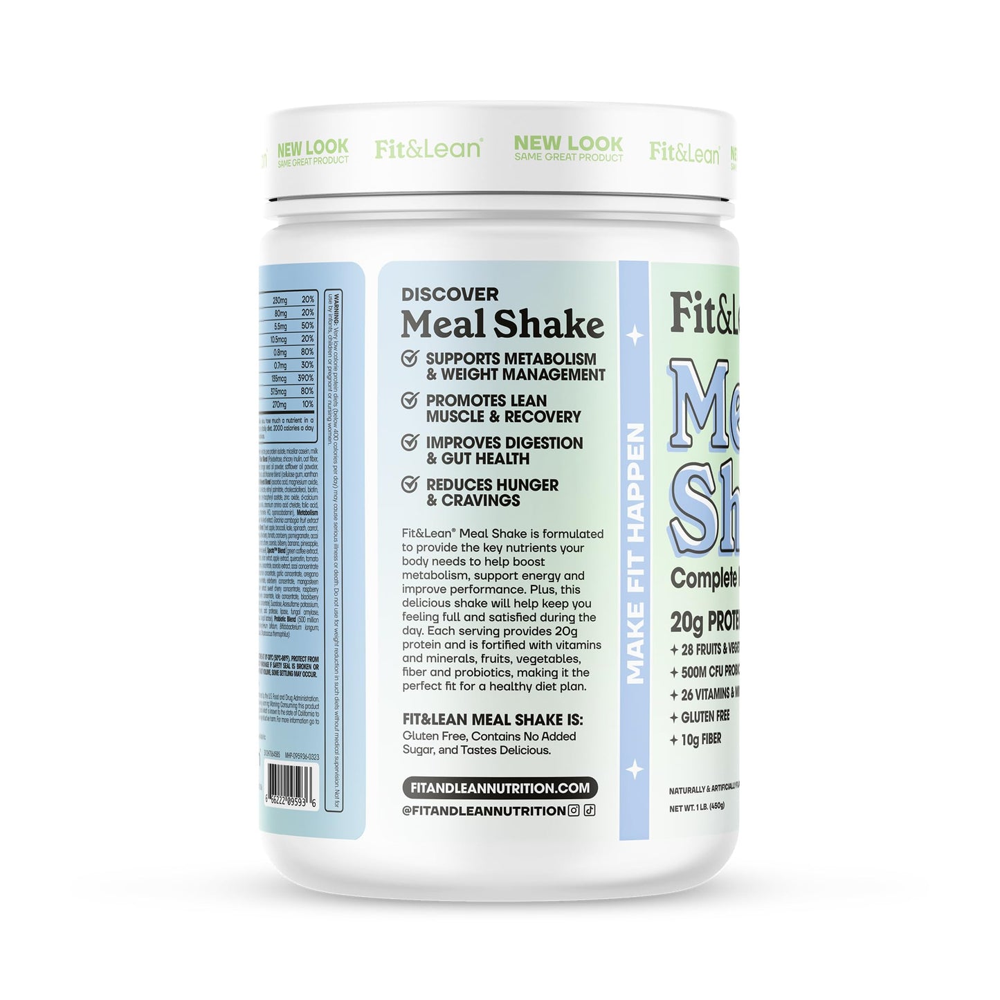 Fit & Lean Meal Shake, Fat Burning Meal Replacement, Meal Replacement with Protein, Fiber, Probiotics and Organic Fruits & Vegetables, Cookies and Cream, 1lb, 10 Servings Per Container