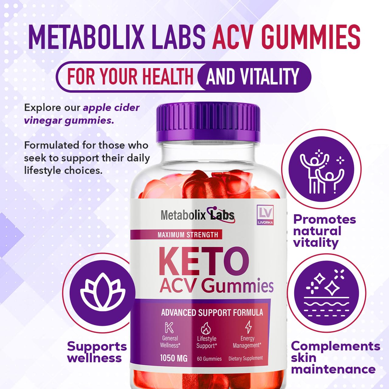 (2 Pack) Metabolix Labs ACV Gummies, Metabolix Labs ACV Gummies Advanced, Metabolix Labs Gummies, Metabolix, Metabolix ACV, Metabolix Lab Gummies, 120 Gummies Apple Cider Vinegar Formula for 2 Months