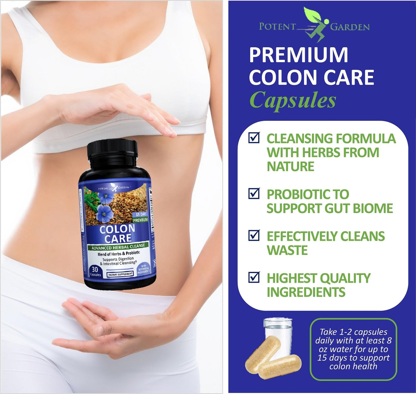 Potent Garden Colon Cleanse & Detox 15 Day Cleanse for Regularity and Healthy Digestion Support with Fiber, Herbs & Probiotics for Gut Health & Energy Support, Easy and Effective 30 Caps
