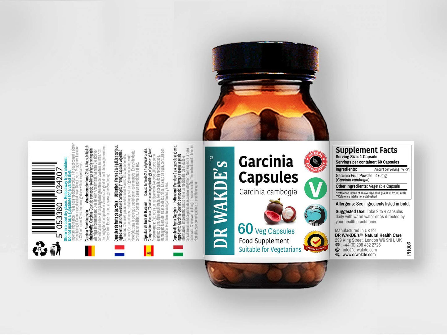 DR WAKDE'S Garcinia Fruit Capsules (Garcinia cambogia, 60 Veg Caps, Plant-Based Supplement, Ayurvedic Herb, All Natural, Vegan)